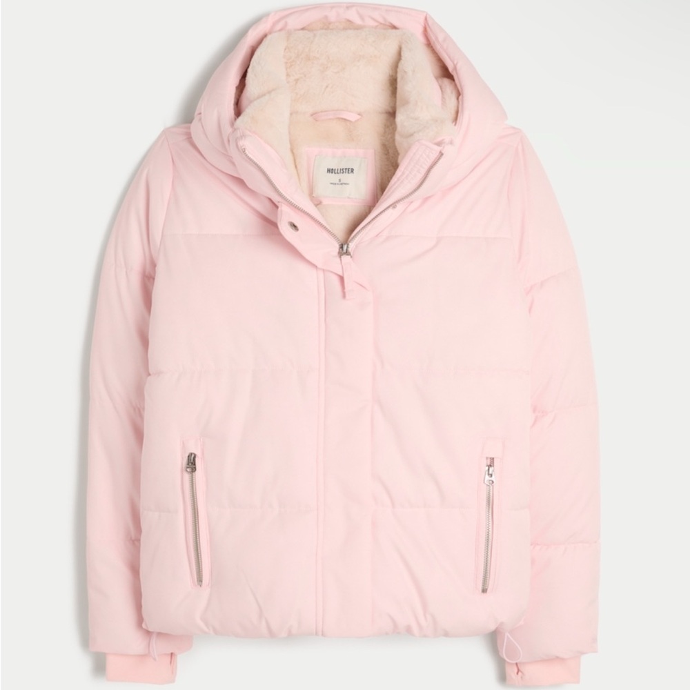 LIMITED EDITION HOLLISTER faux fur lined all weather pale pink puffer jacket